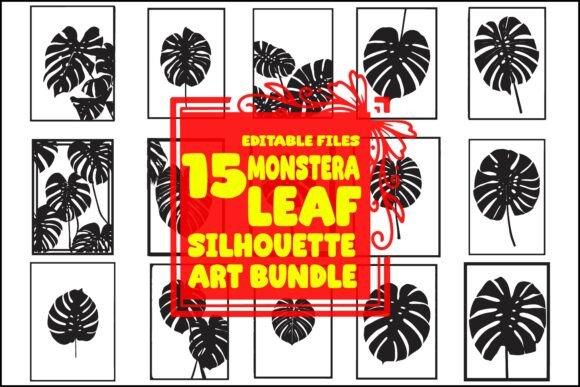 15 Monstera Leaf Silhouette Bundle: Graphics & Illustrations