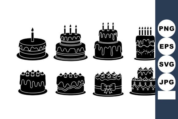 Birthday Cake Icons Set with Candles and Graphics
