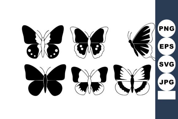 Black and White Butterfly Silhouettes Ve: Graphics & Illustrations