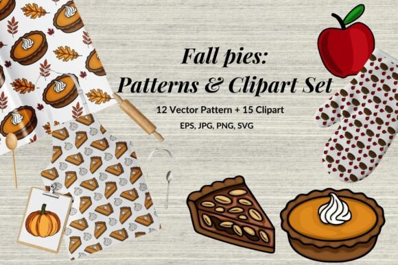 Fall Pies Patterns Clipart Set: Graphics & Illustrations