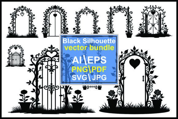 Garden Gate Vector Art: Silhouette Graphics & Illustrations