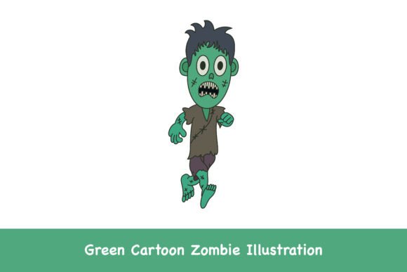Green Cartoon Zombie Illustration: Graphics & Illustrations for Spooky Branding