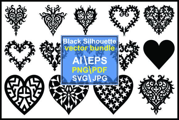 Heart Shapes Silhouette Vector Bundle