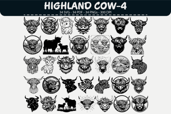 Highland Cow Vector Set – 34 Designs