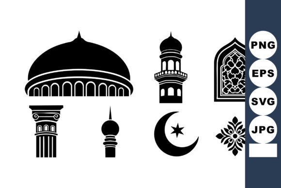 Islamic Architecture Vector Icons with M: Graphics & Illustrations