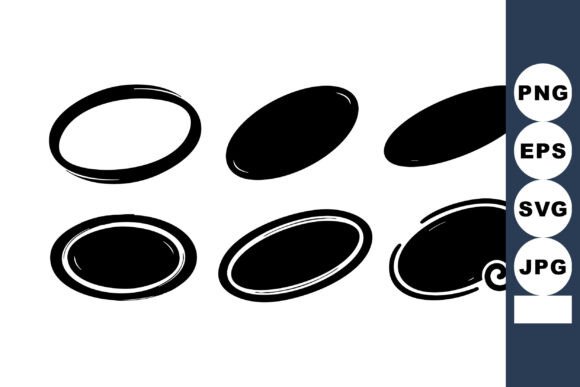 Of Six Black Hand-drawn Oval Shapes Wit: Graphics & Illustrations
