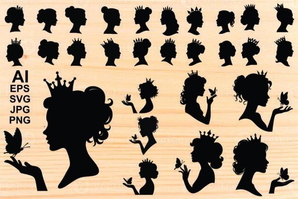 Queen Crown Black Silhouette Logo Icon: Graphics & Illustrations