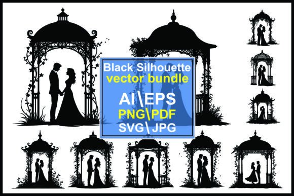 Romantic Wedding Gazebo Silhouettes Graphics