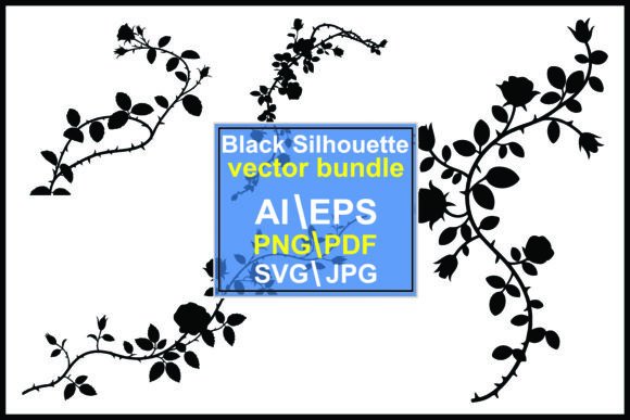 Rose Branches Thorns Leaves Silhouette Graphics & Illustrations