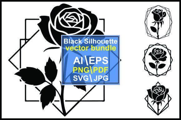 Rose Silhouettes with Geometric Frames: Graphics & Illustrations