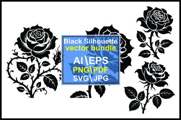 Rose Silhouettes with Leaves Collection: Graphics for Crafters