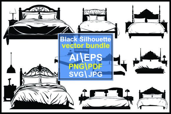 Silhouette Bedroom with a Bed and Lamp