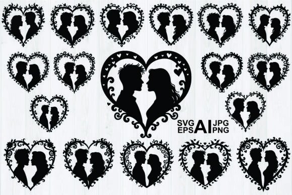 Silhouette Romantic Couple Heart Shape Graphics