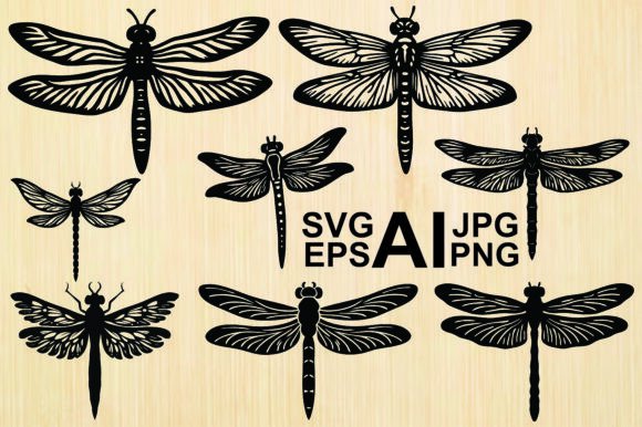 Silhouettes of Dragonfly Collection: Graphics & Illustrations
