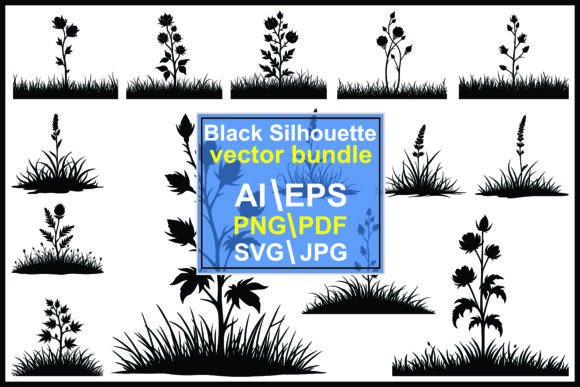 Silhouettes of Various Plants and Grasse: Graphics & Illustrations