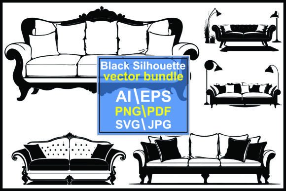 Sofa Set Furniture Silhouette Vector
