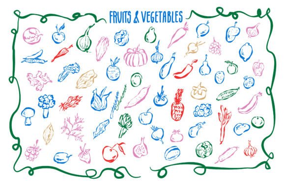 Vibrant Hand Drawn Fruits and Vegetables: Graphics & Illustrations