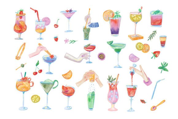 Vibrant Watercolor Cocktail and Drink