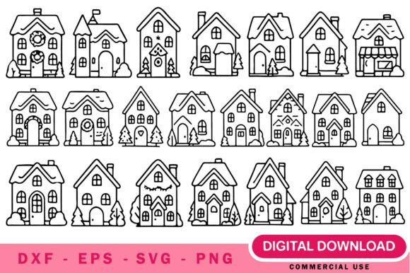 Vintage Christmas Houses SVG Graphics & Illustrations