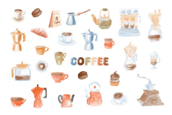 Watercolor Coffee Essentials Collection