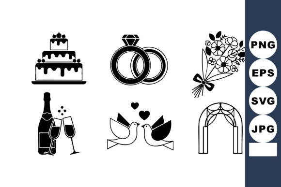 Wedding Symbols Vector Set with Cake Rin: Graphics & Illustrations