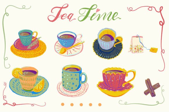 Whimsical Hand-Drawn Tea Time Collection: Graphics & Illustrations