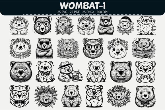 Wombat Vector Clipart – 25 Designs: Graphics & Illustrations