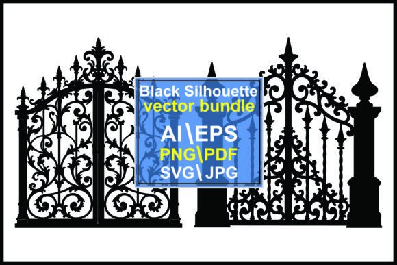 Wrought Iron Gate Silhouette Vector: Graphics & Illustrations for Timeless Branding