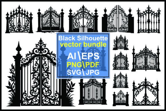 Wrought Iron Gates Silhouettes: Editorial Graphics & Illustrations